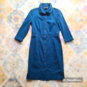 Boden Teal Blue Button-Front Shirt Dress